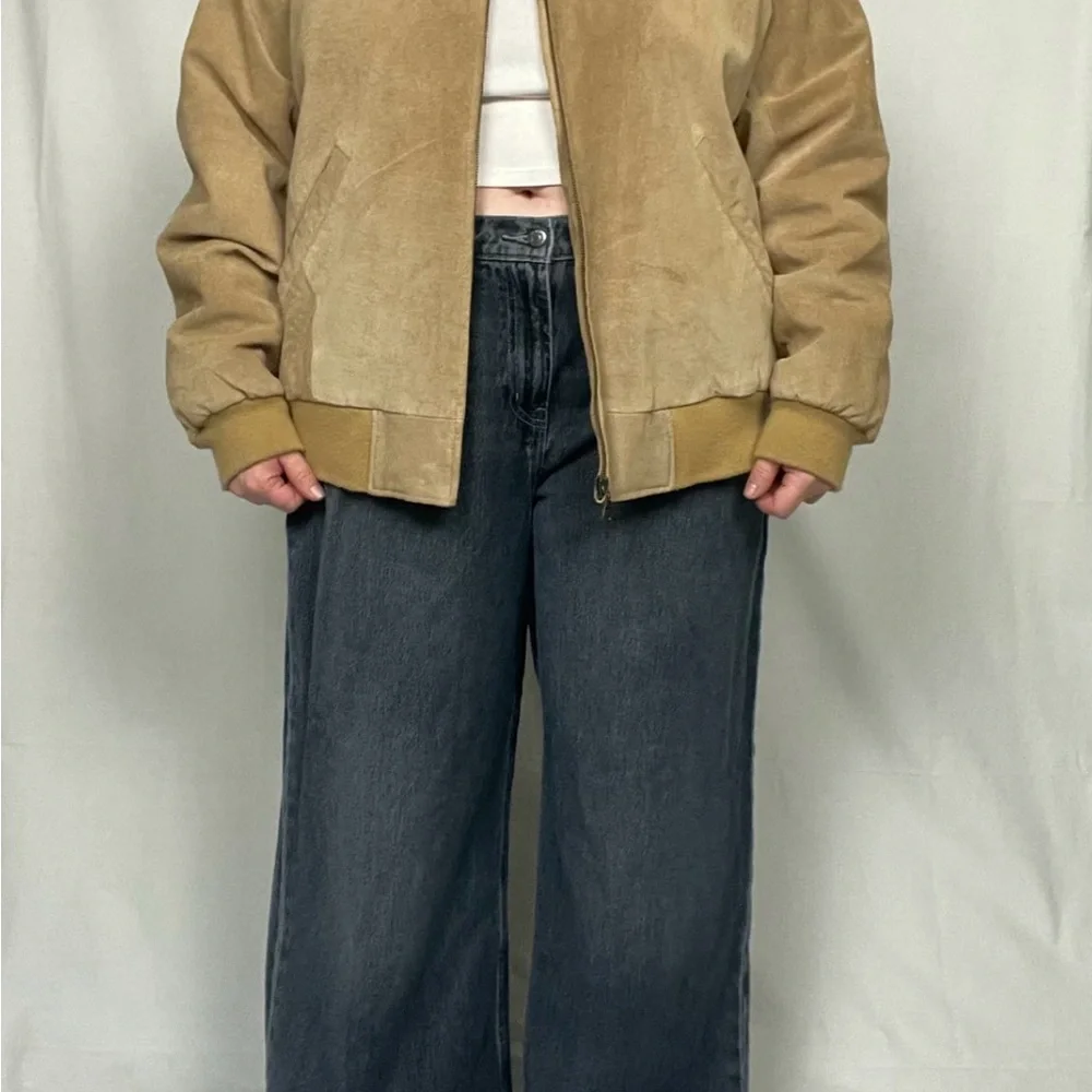 St Johns Bay Vintage Quilted Suede Leather Tan Bomber Jacket Oversized Vintage - Picture 3 of 15